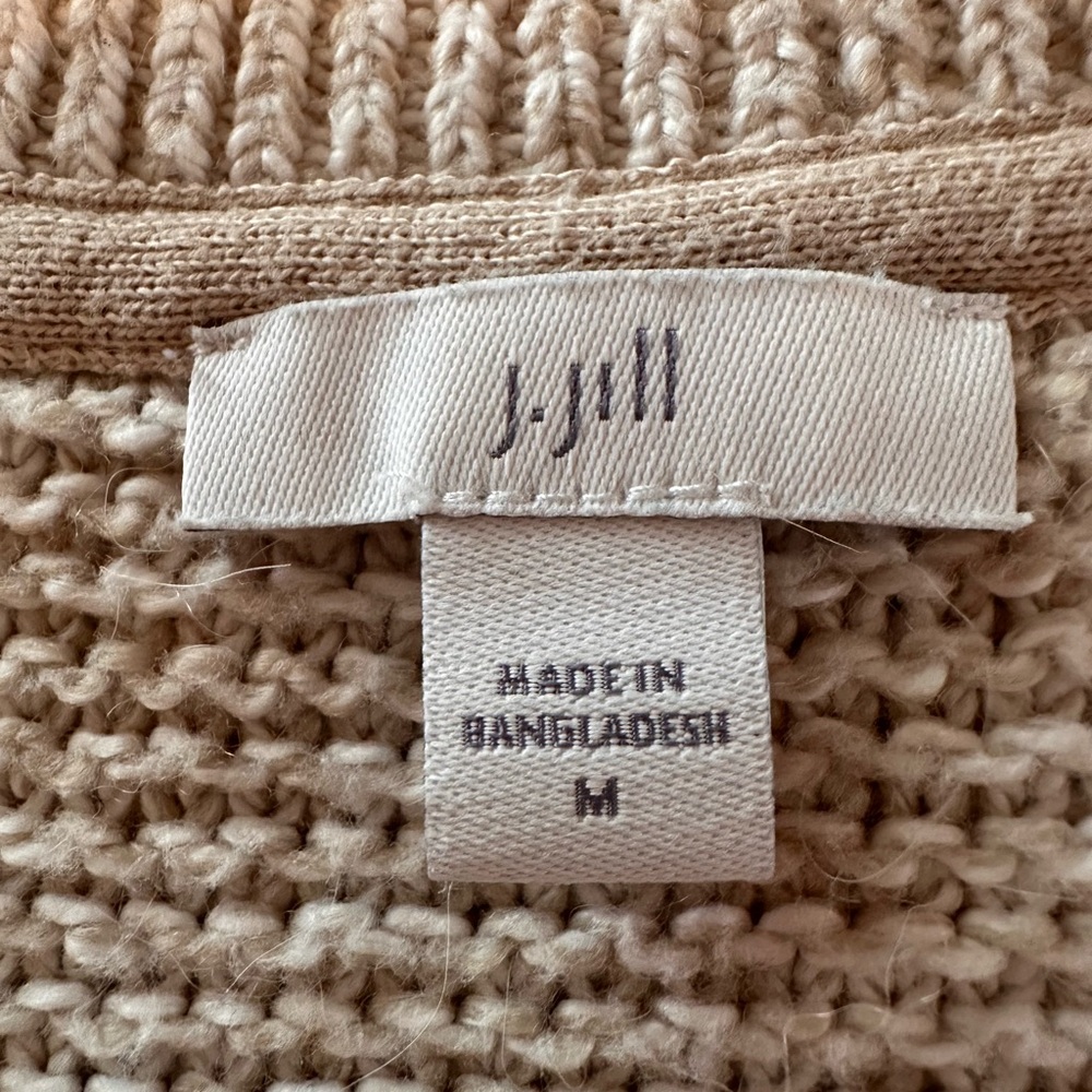 J. Jill V-neck long sleeve oatmeal heather cotton blend ribbed trim M sweater - Picture 9 of 13